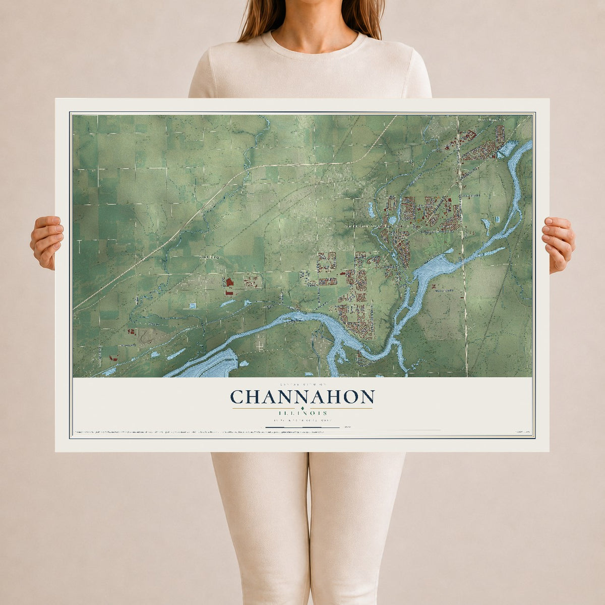 Map of Channahon, Illinois, 24 x 36 inch unframed archival matte print