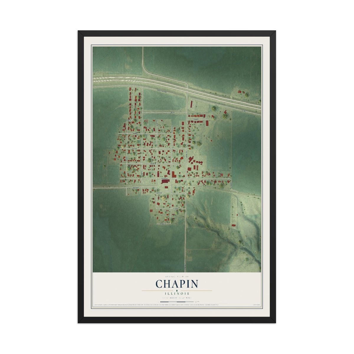 Map of Chapin, Illinois, 12 x 18 inch print in a black wood frame