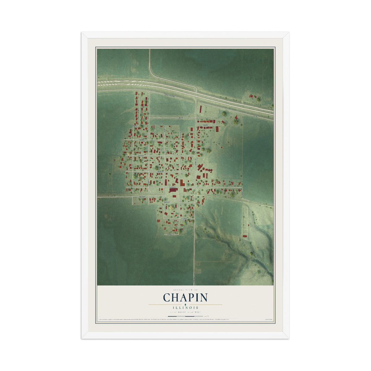 Map of Chapin, Illinois, 12 x 18 inch print in a white wood frame