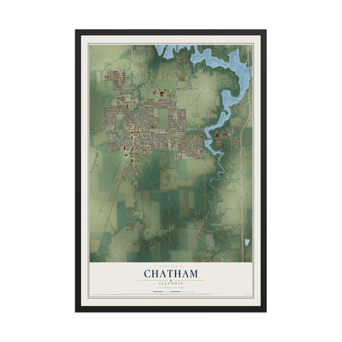 Map of Chatham, Illinois, 12 x 18 inch print in a black wood frame