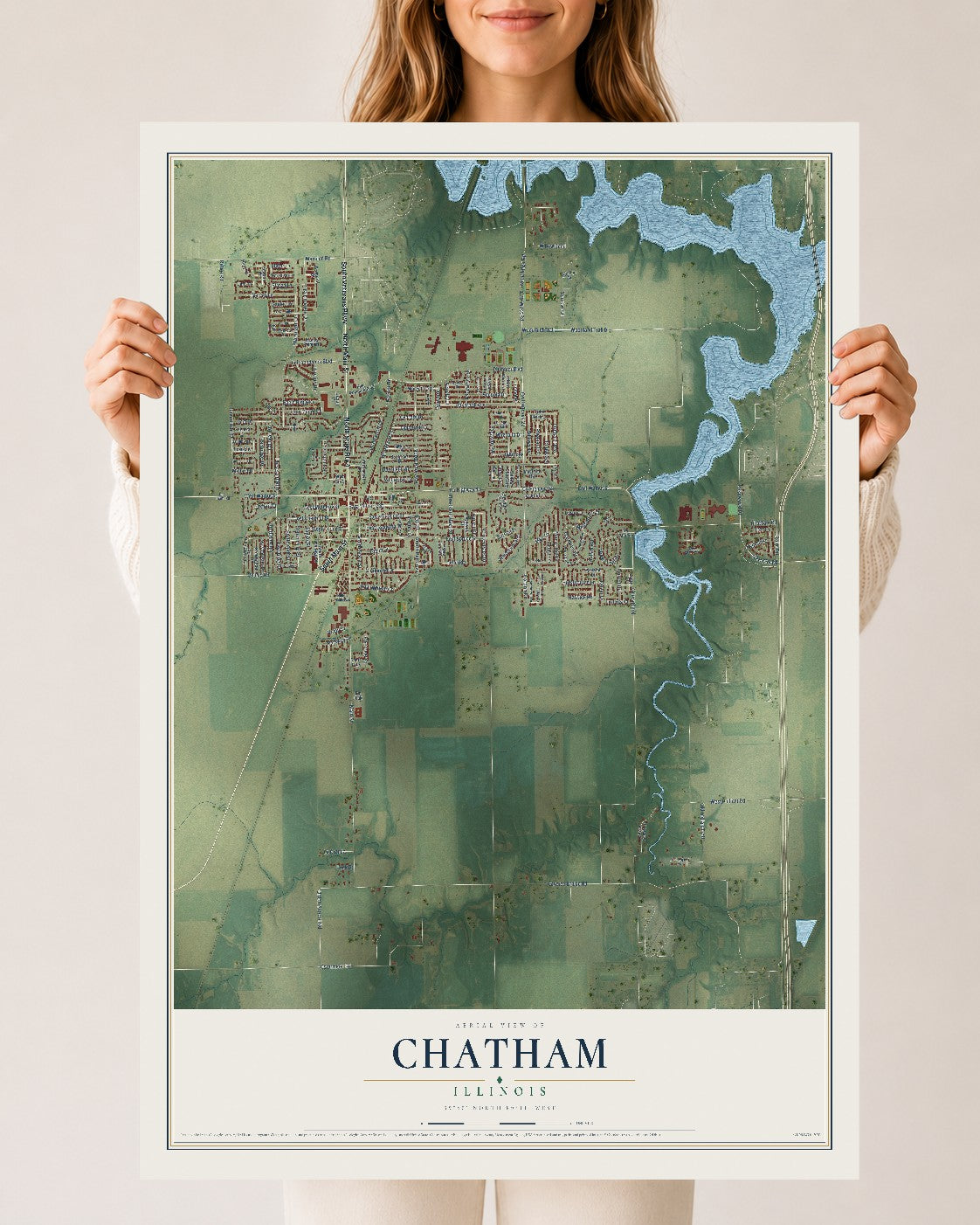 Map of Chatham, Illinois, 24 x 36 inch unframed archival matte print