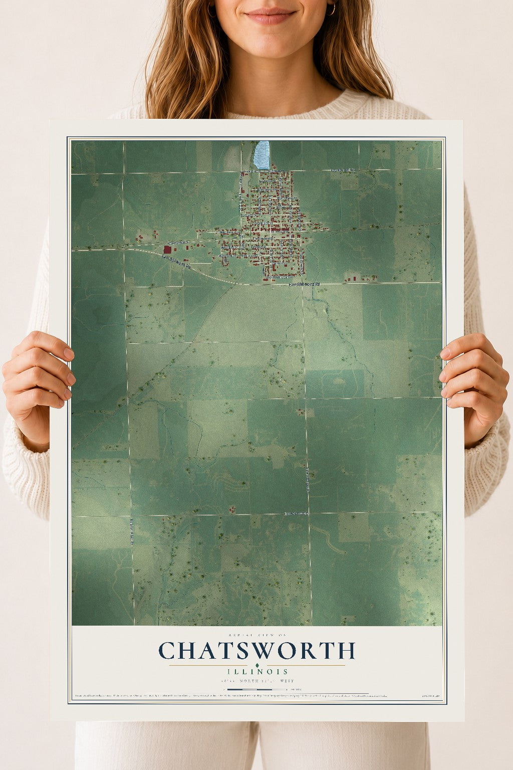 Map of Chatsworth, Illinois, 18 x 24 inch unframed archival matte print