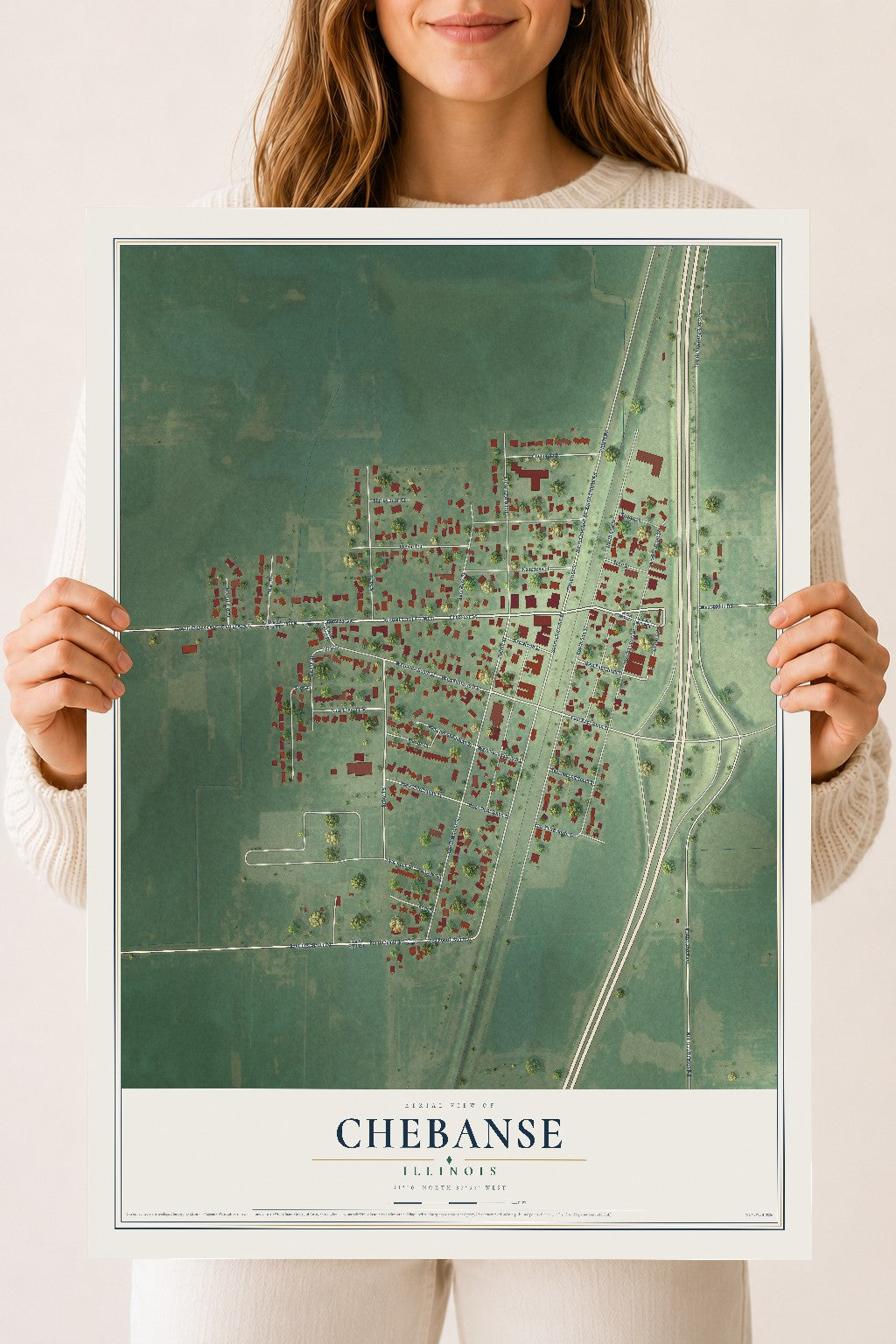 Map of Chebanse, Illinois, 18 x 24 inch unframed archival matte print
