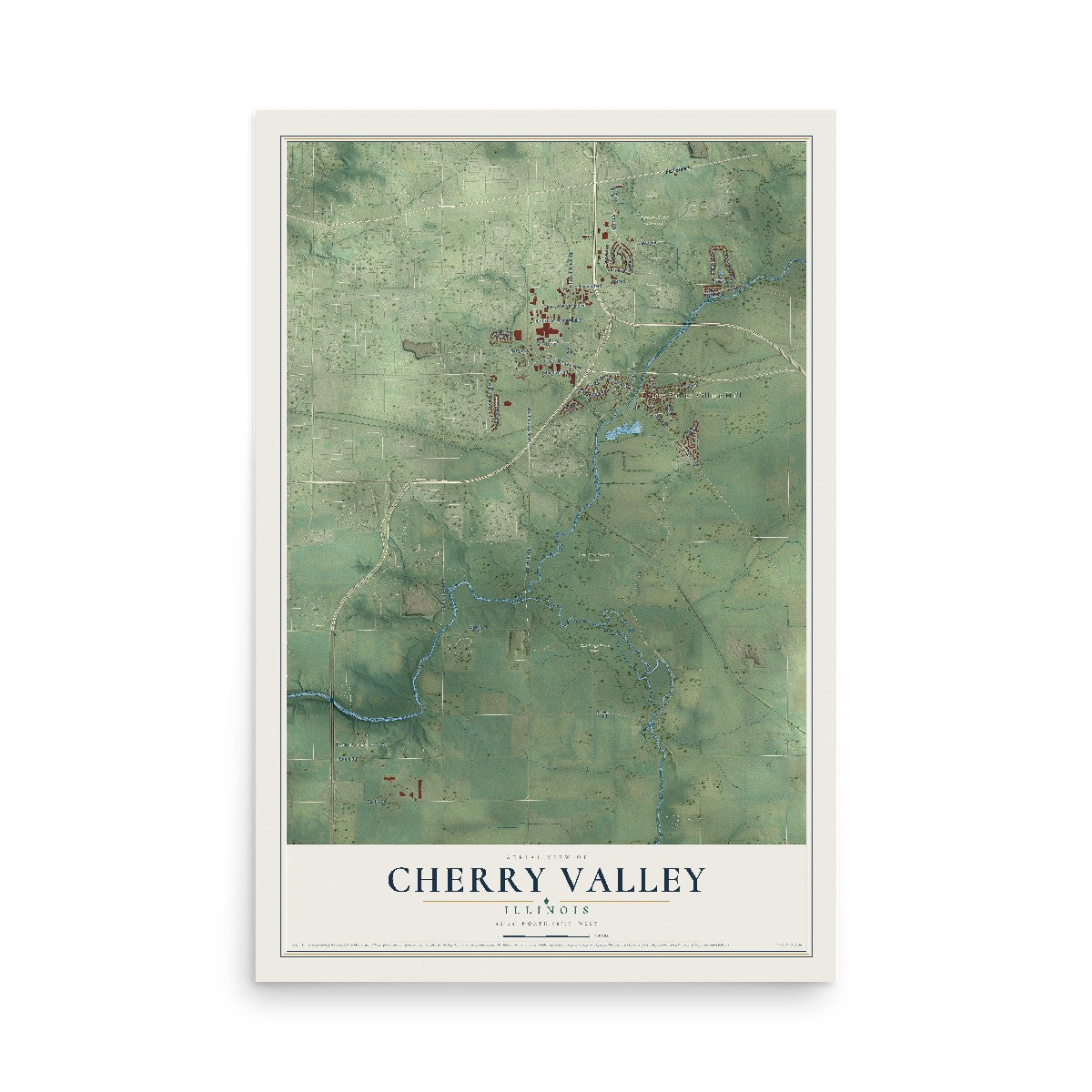 Map of Cherry Valley, Illinois, 12 x 18 inch unframed archival matte print