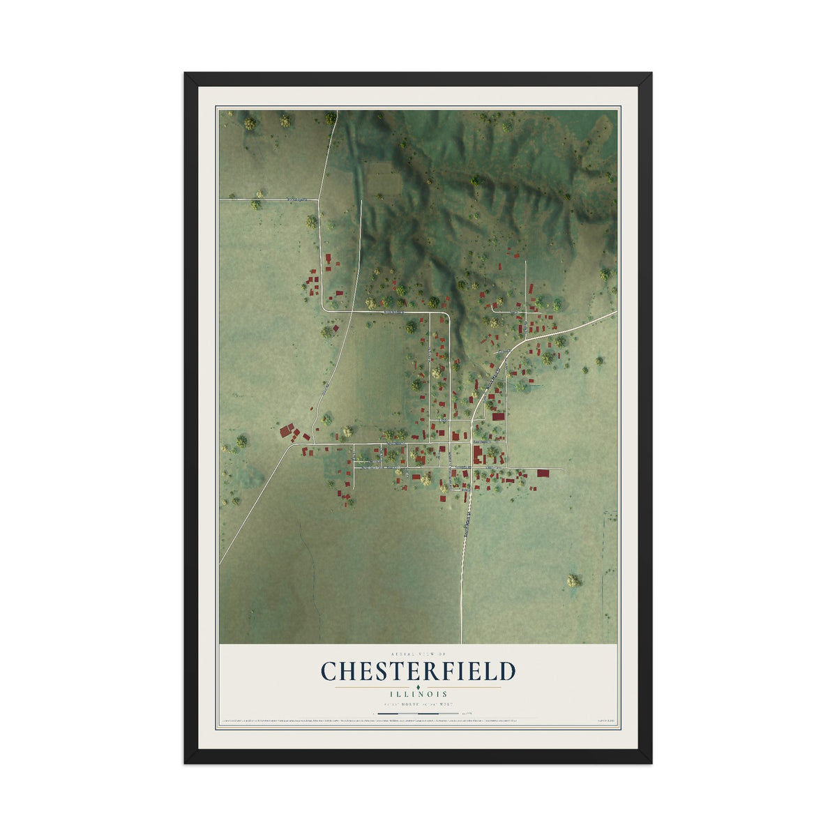 Map of Chesterfield, Illinois, 12 x 18 inch print in a black wood frame