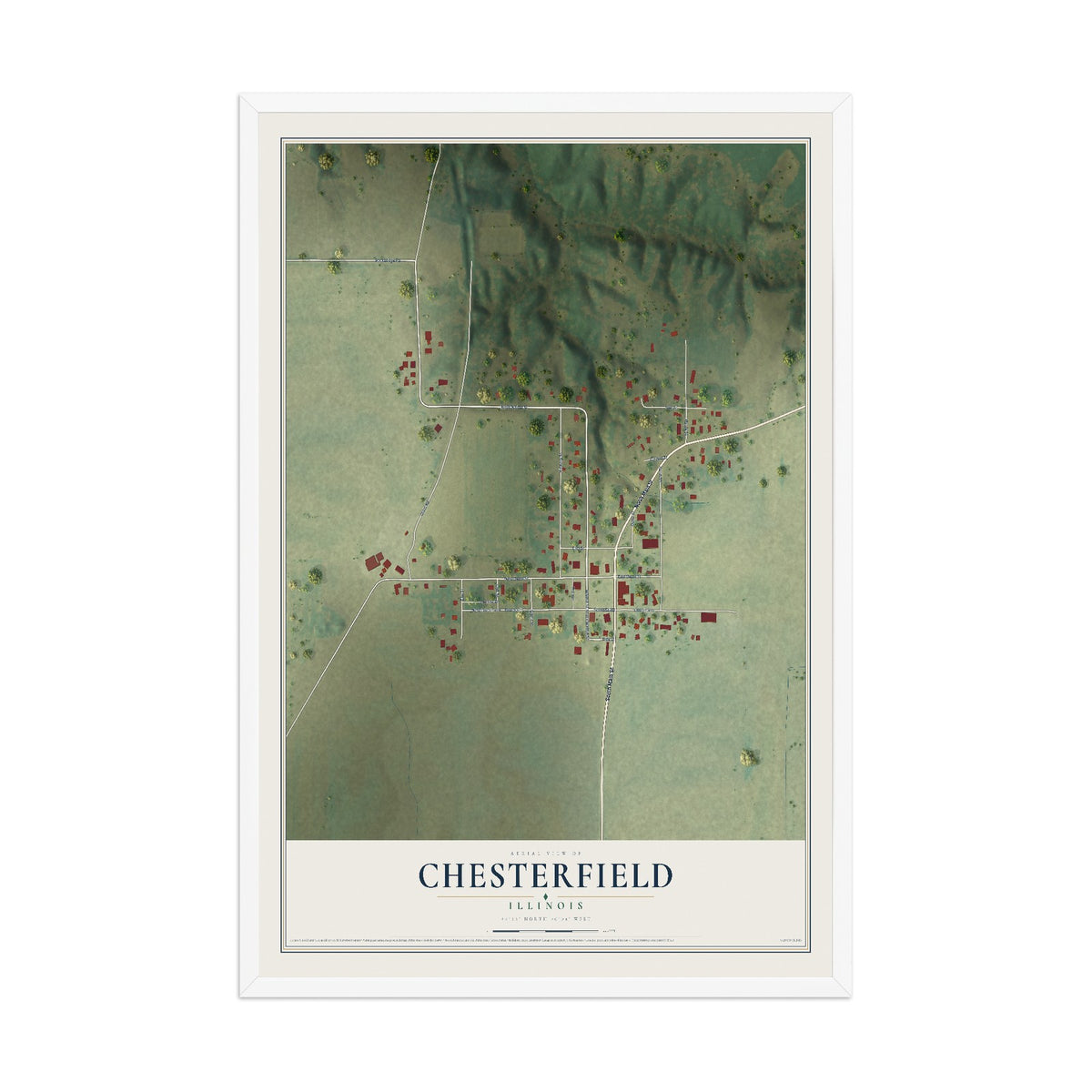 Map of Chesterfield, Illinois, 12 x 18 inch print in a white wood frame
