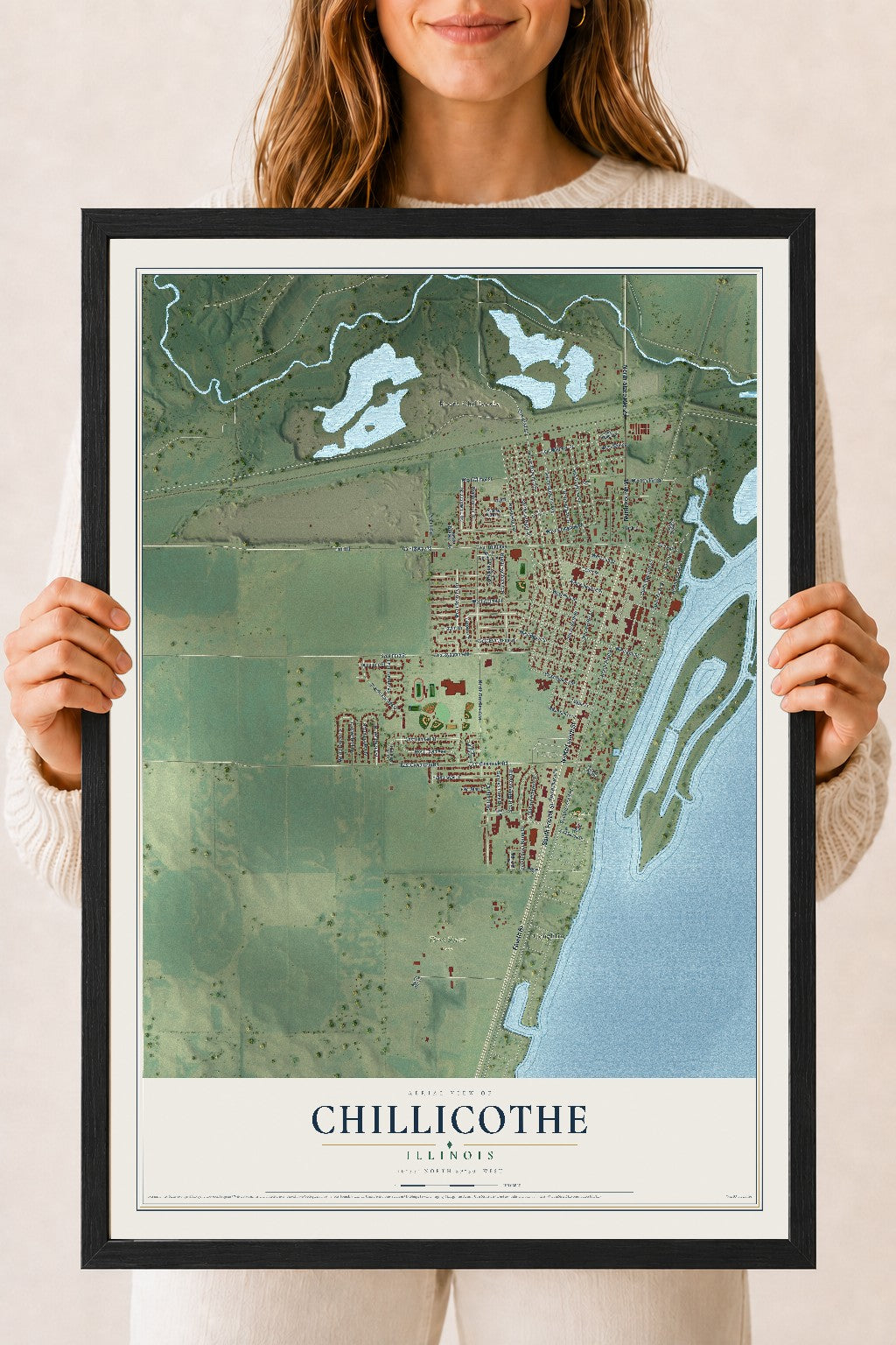 Map of Chillicothe, Illinois, 18 x 24 inch print in a black wood frame