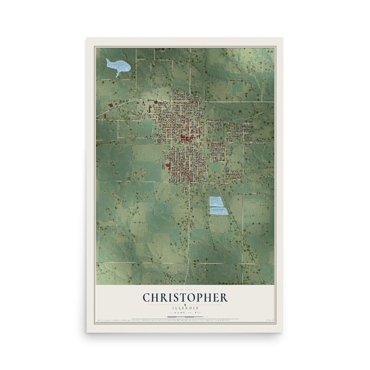 Map of Christopher, Illinois, 12 x 18 inch unframed archival matte print
