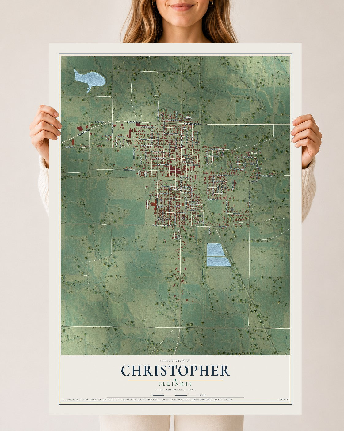 Map of Christopher, Illinois, 24 x 36 inch unframed archival matte print