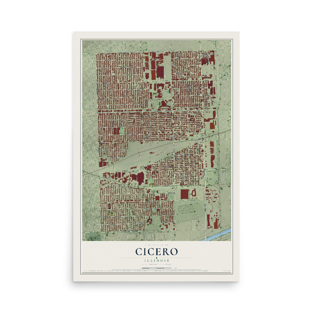 Map of Cicero, Illinois, 12 x 18 inch unframed archival matte print
