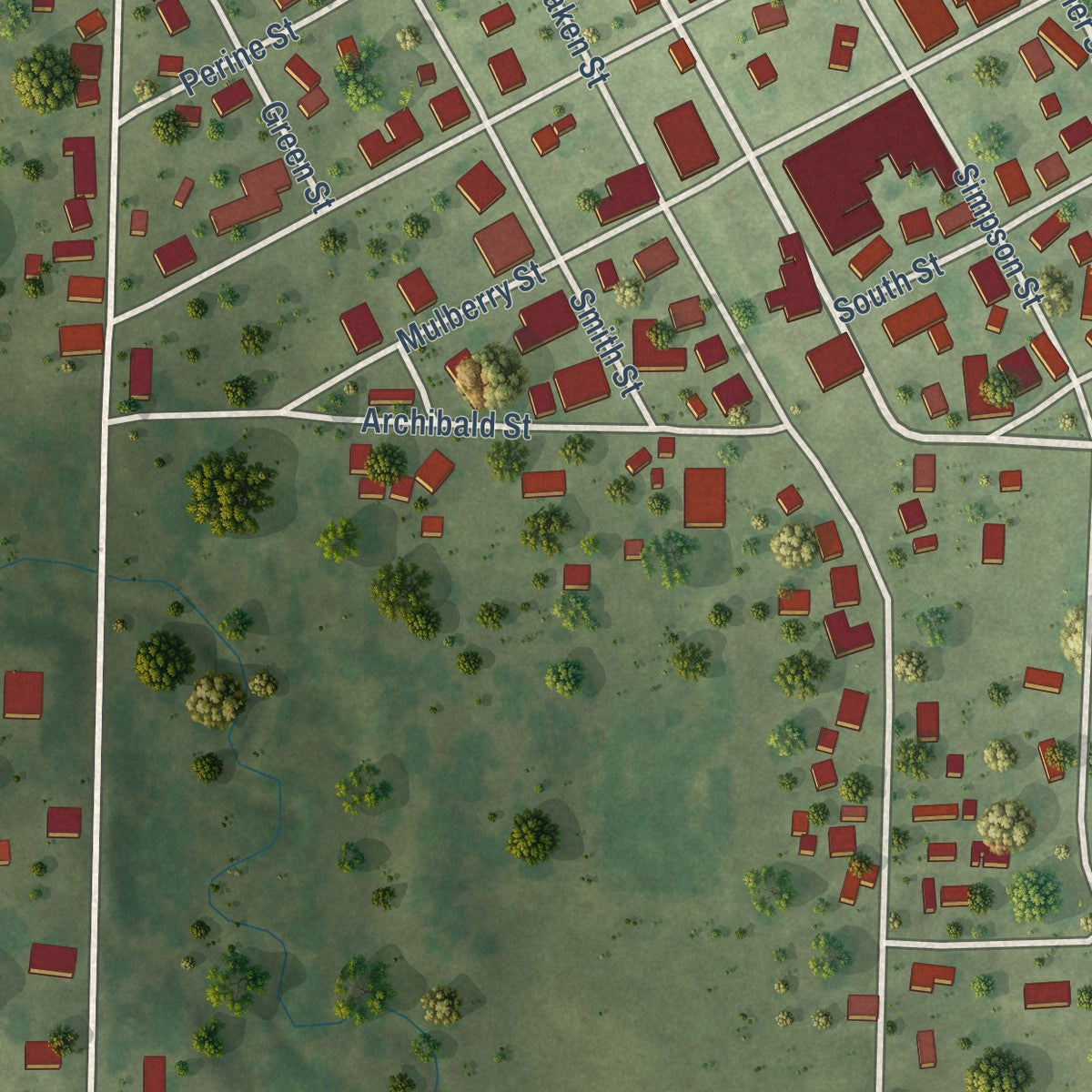 Second close-up of the map of Cisne, Illinois print showing more streets and buildings