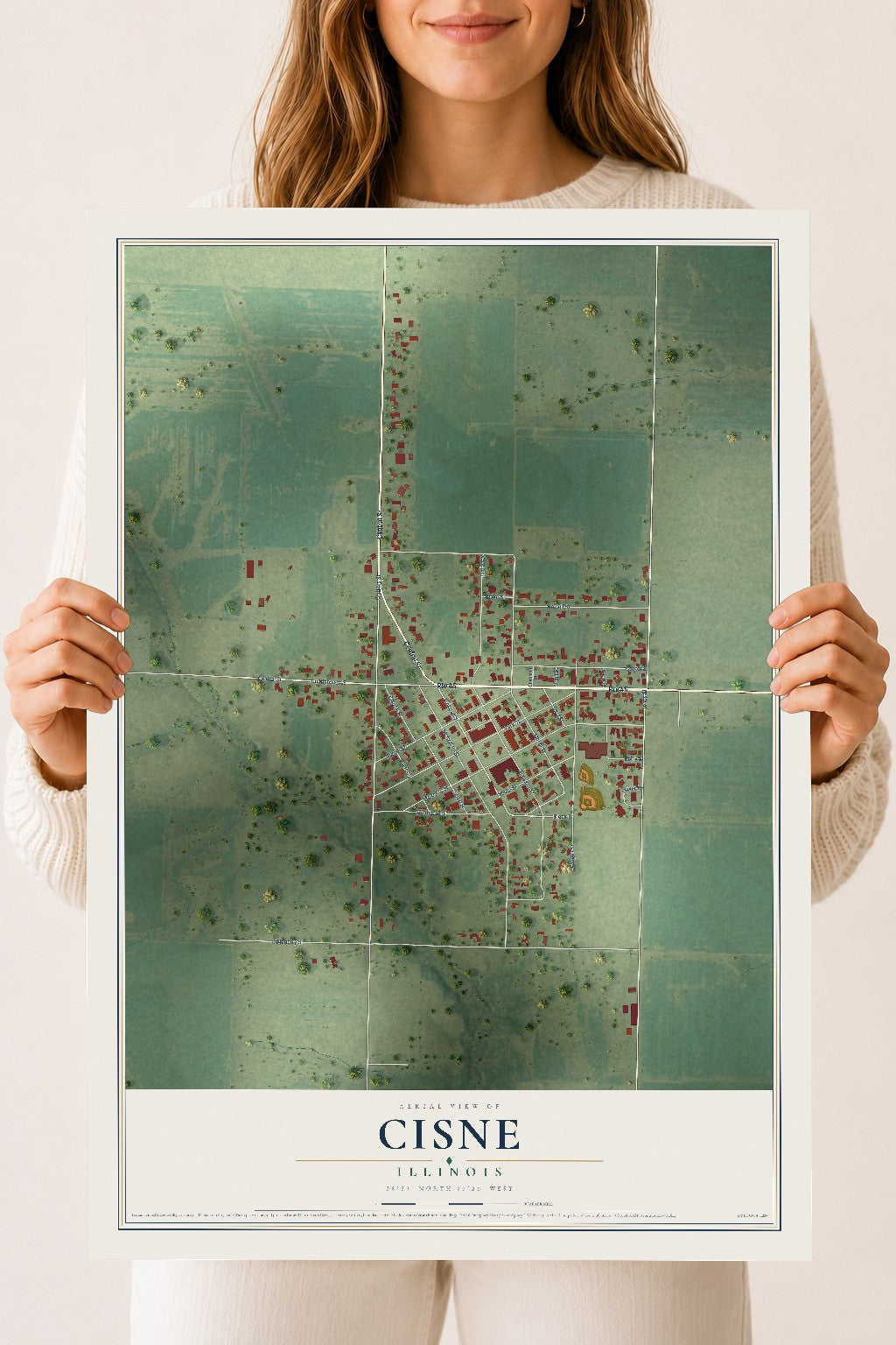 Map of Cisne, Illinois, 18 x 24 inch unframed archival matte print
