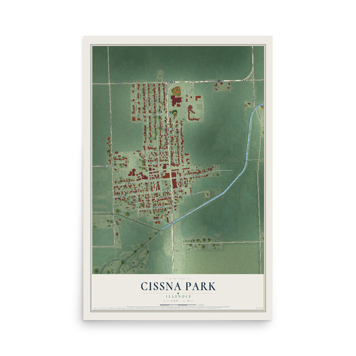 Map of Cissna Park, Illinois, 12 x 18 inch unframed archival matte print