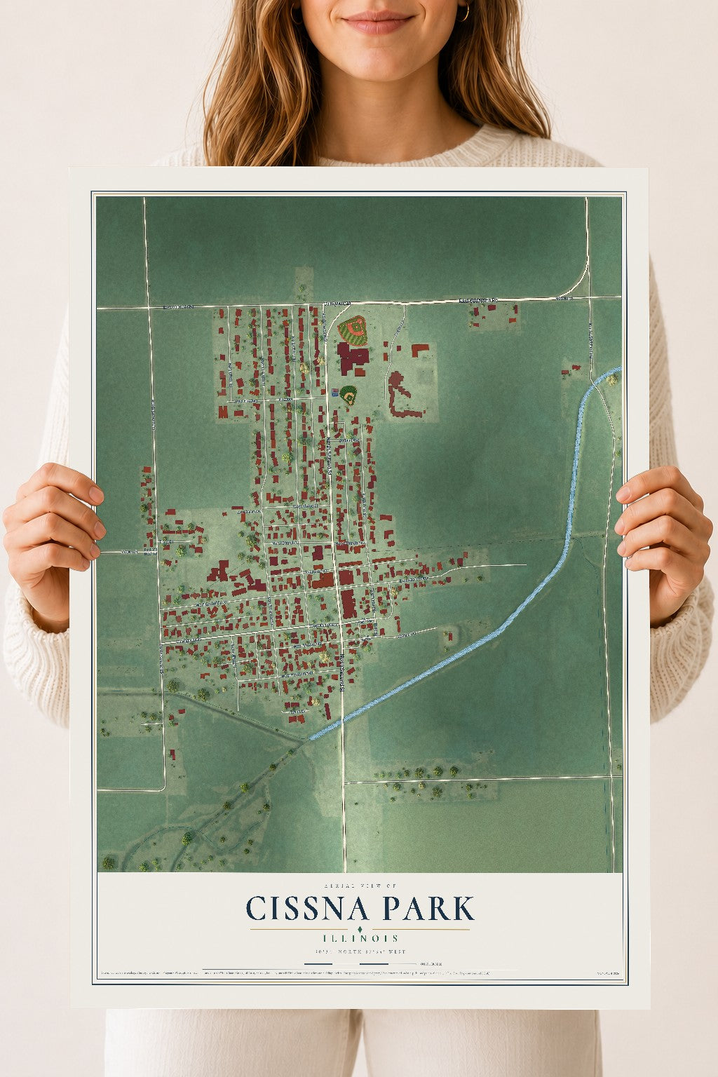Map of Cissna Park, Illinois, 18 x 24 inch unframed archival matte print