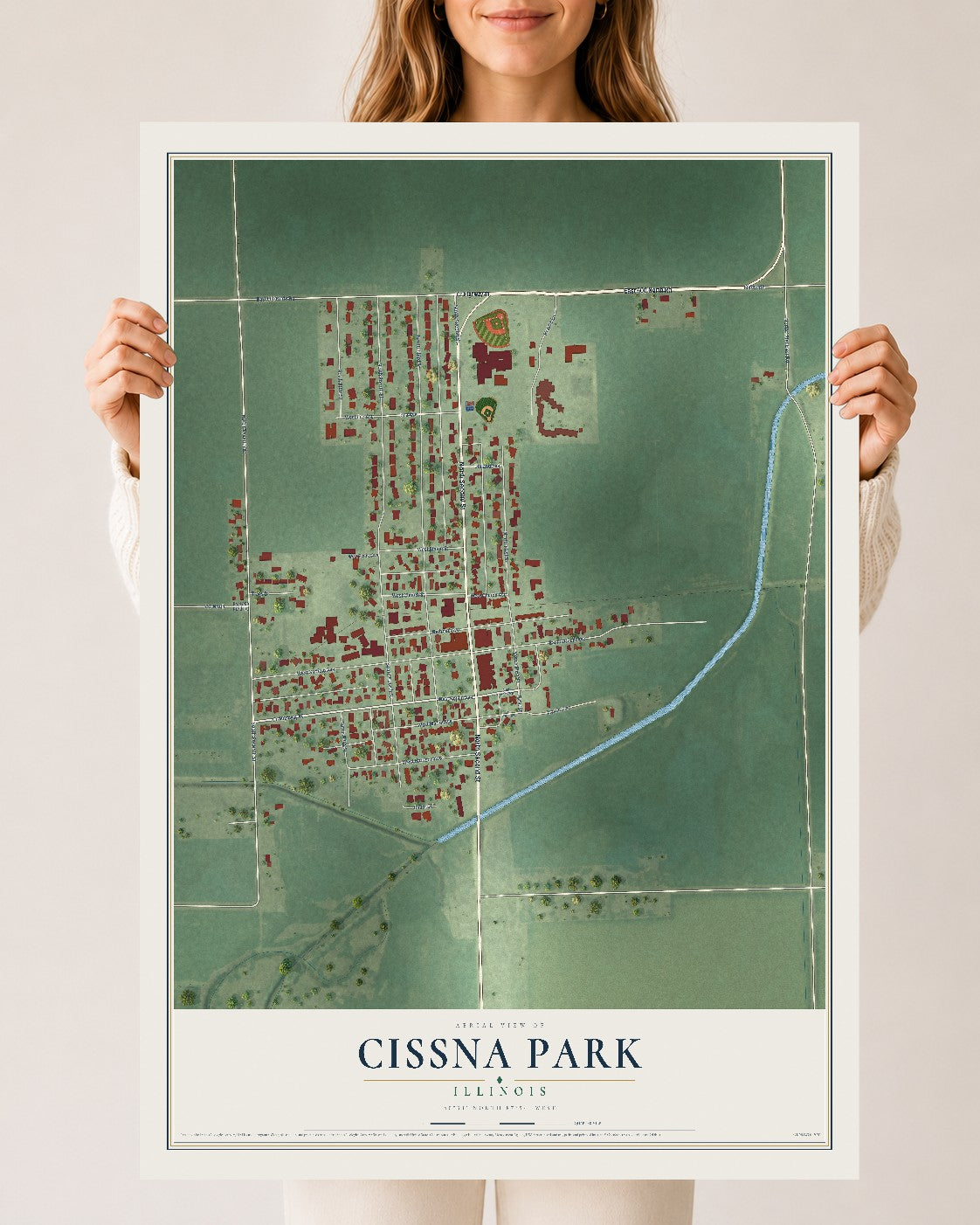Map of Cissna Park, Illinois, 24 x 36 inch unframed archival matte print