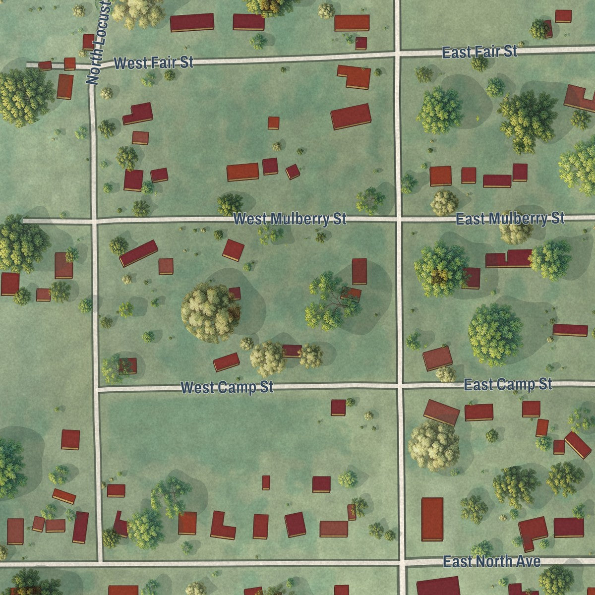 Close-up of the map of Claremont, Illinois print showing street and building detail