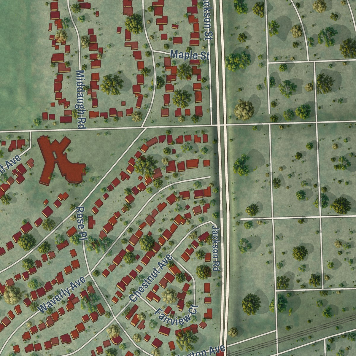 Second close-up of the map of Clarendon Hills, Illinois print showing more streets and buildings