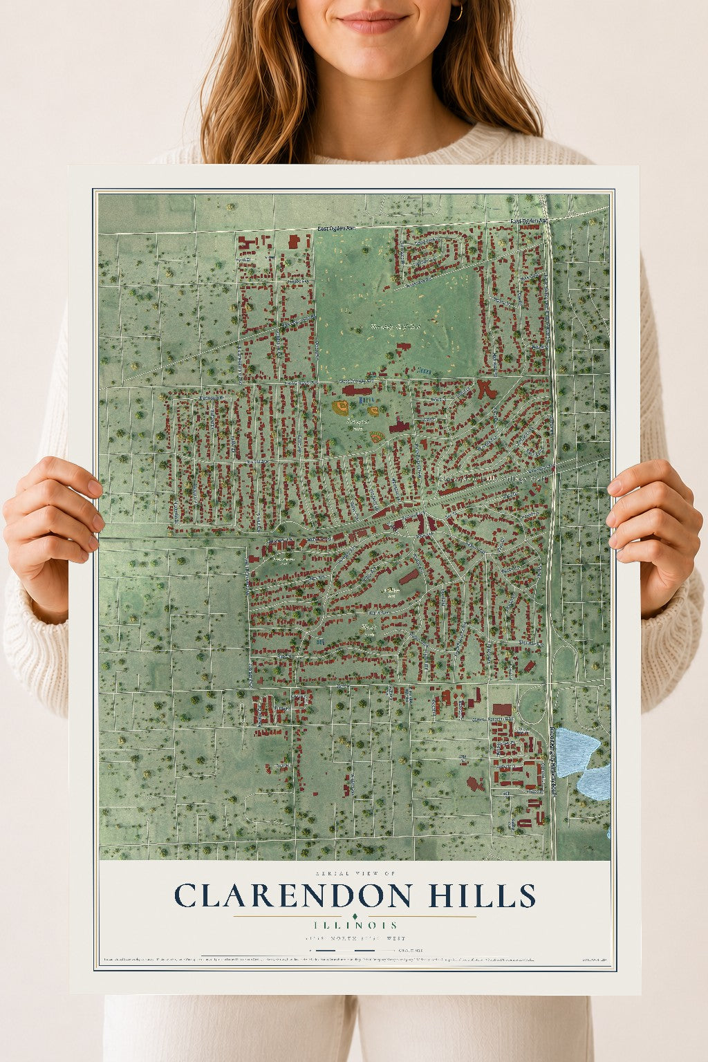 Map of Clarendon Hills, Illinois, 18 x 24 inch unframed archival matte print
