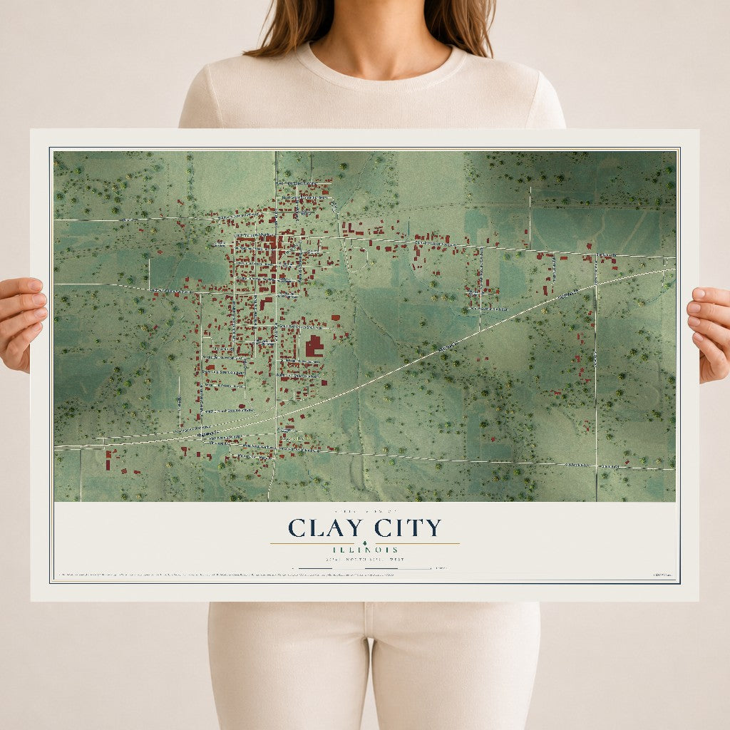 Map of Clay City, Illinois, 18 x 24 inch unframed archival matte print