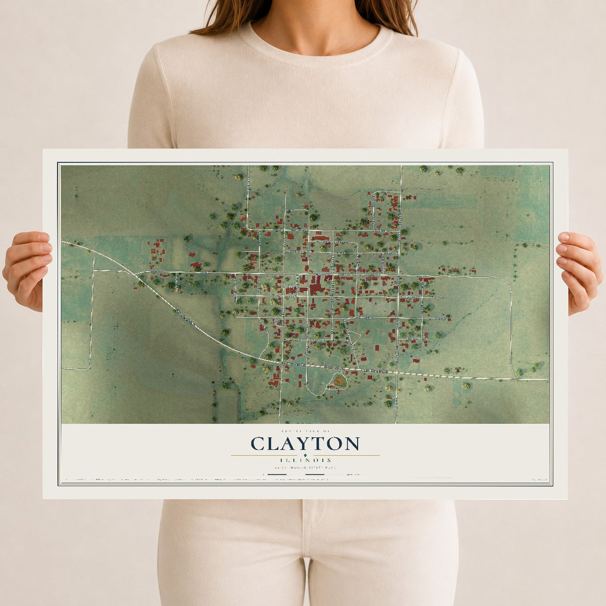 Map of Clayton, Illinois, 12 x 18 inch unframed archival matte print