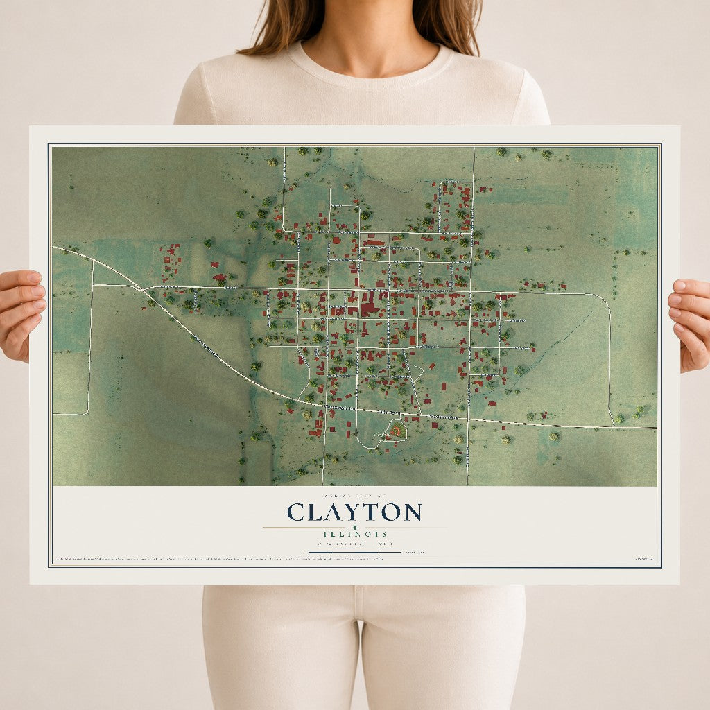 Map of Clayton, Illinois, 18 x 24 inch unframed archival matte print