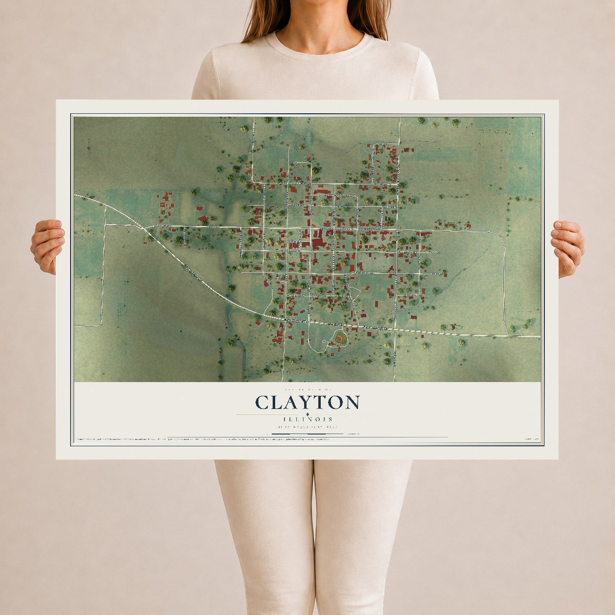 Map of Clayton, Illinois, 24 x 36 inch unframed archival matte print