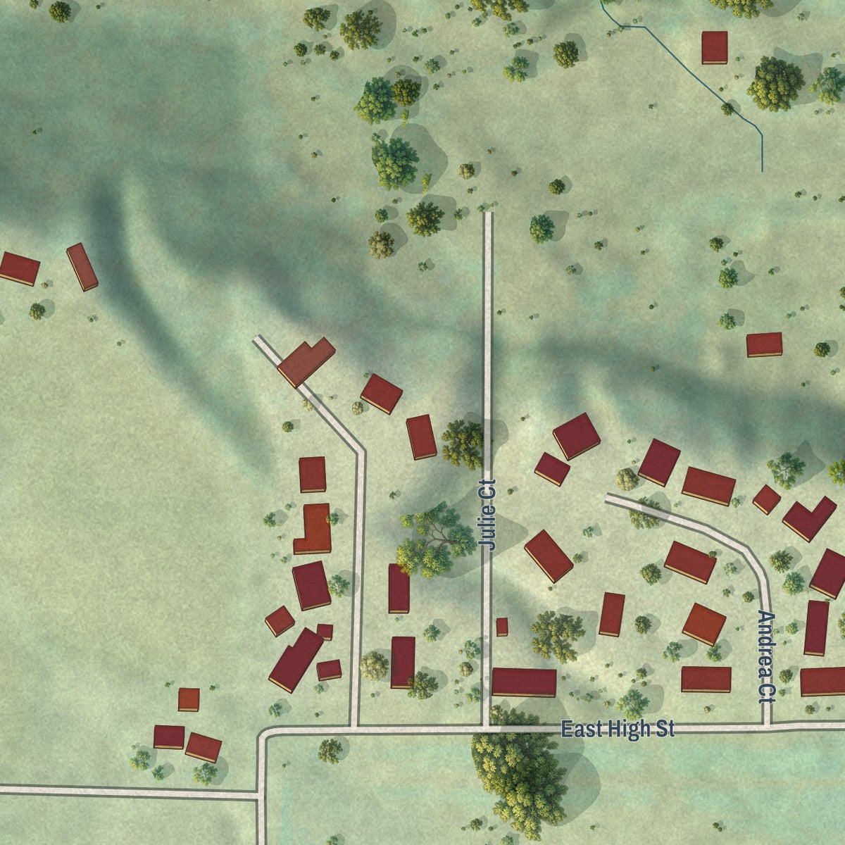 Second close-up of the map of Cleveland, Illinois print showing more streets and buildings