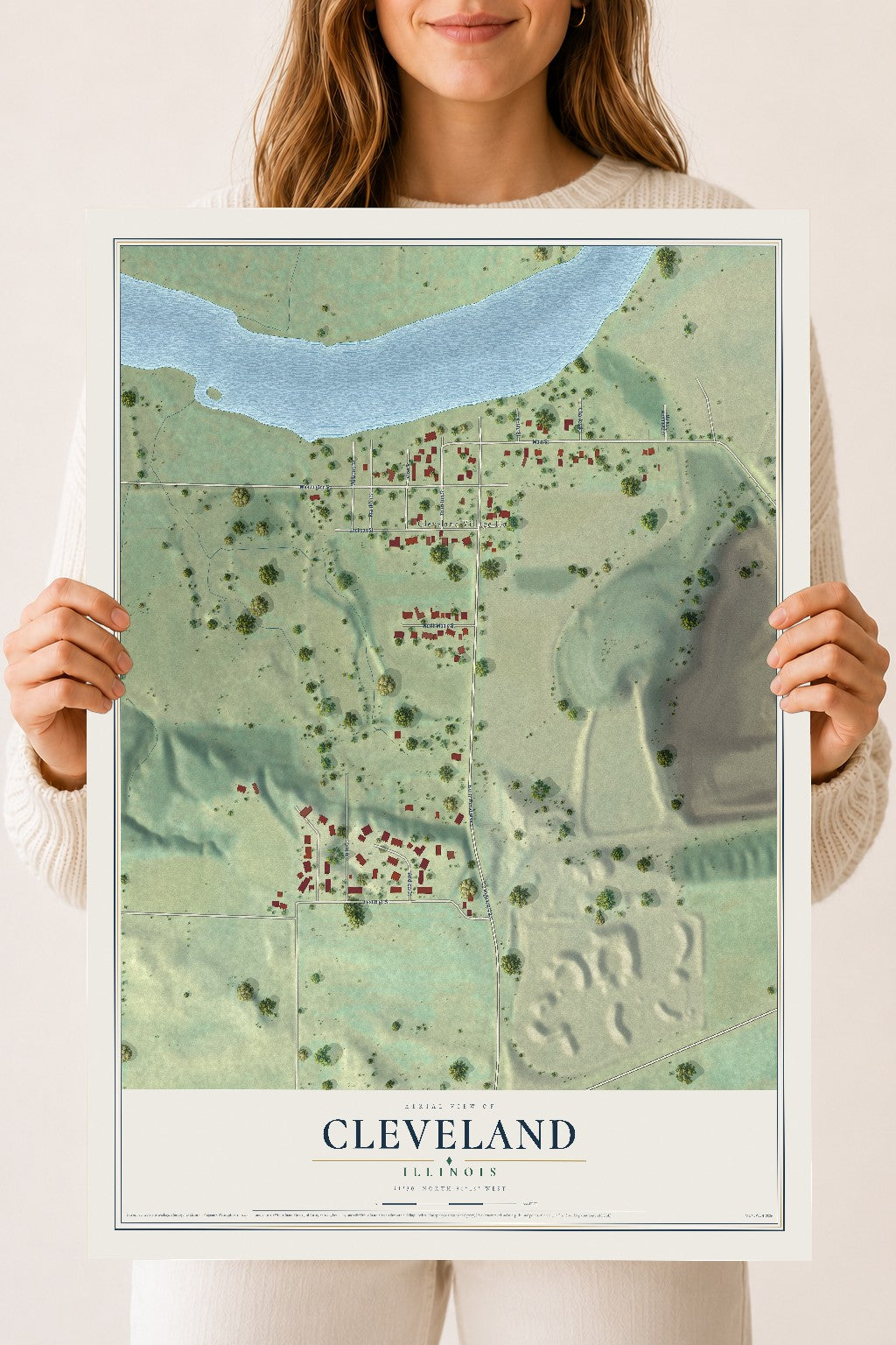 Map of Cleveland, Illinois, 18 x 24 inch unframed archival matte print