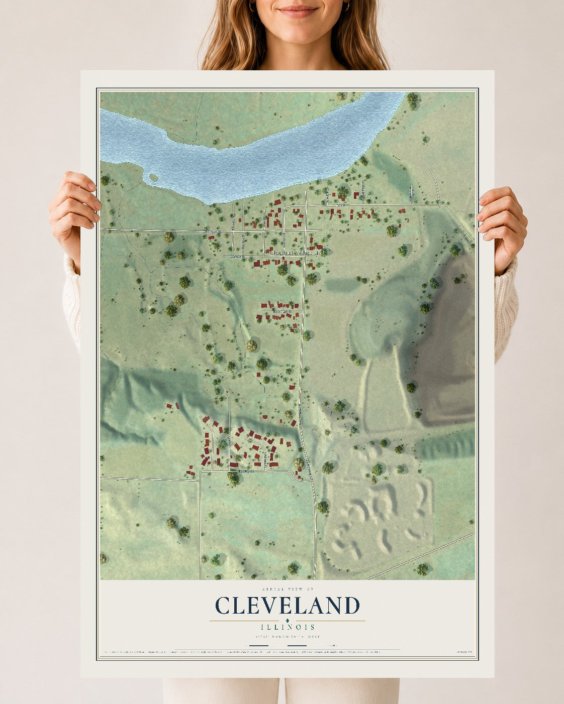 Map of Cleveland, Illinois, 24 x 36 inch unframed archival matte print