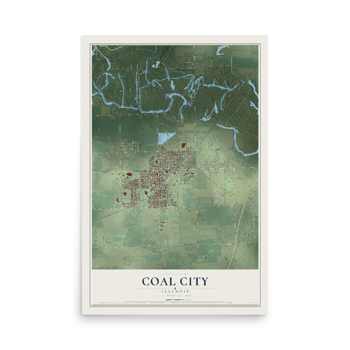 Map of Coal City, Illinois, 12 x 18 inch unframed archival matte print