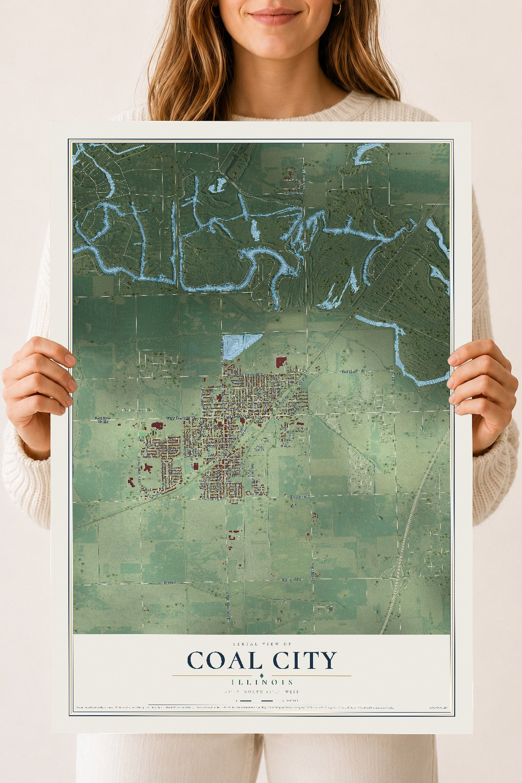 Map of Coal City, Illinois, 18 x 24 inch unframed archival matte print