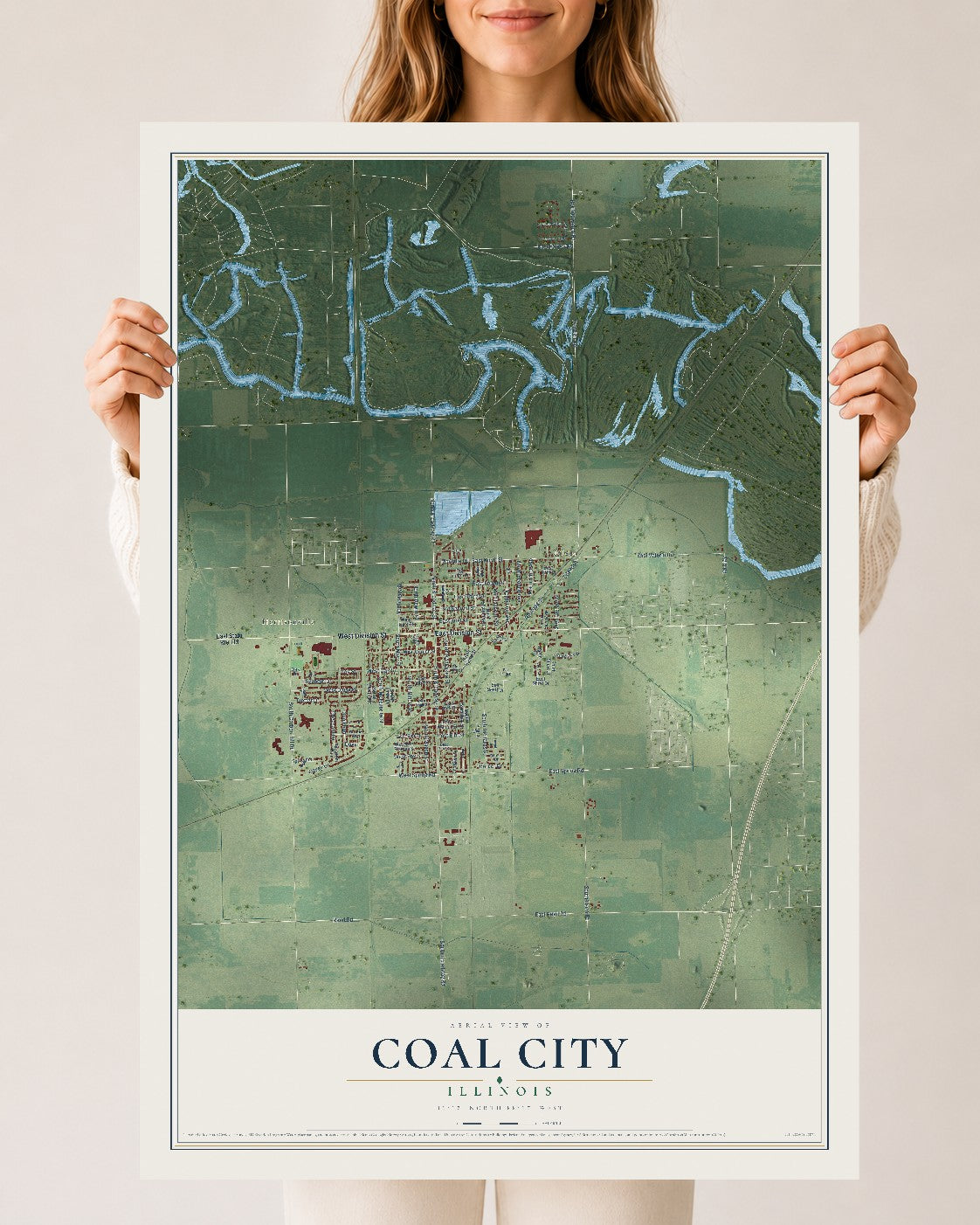 Map of Coal City, Illinois, 24 x 36 inch unframed archival matte print