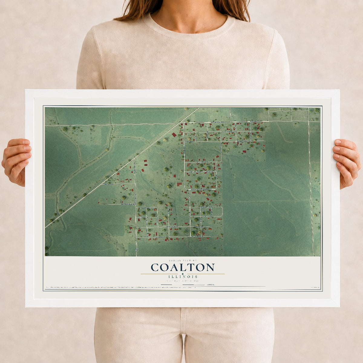 Map of Coalton, Illinois, 12 x 18 inch print in a white wood frame