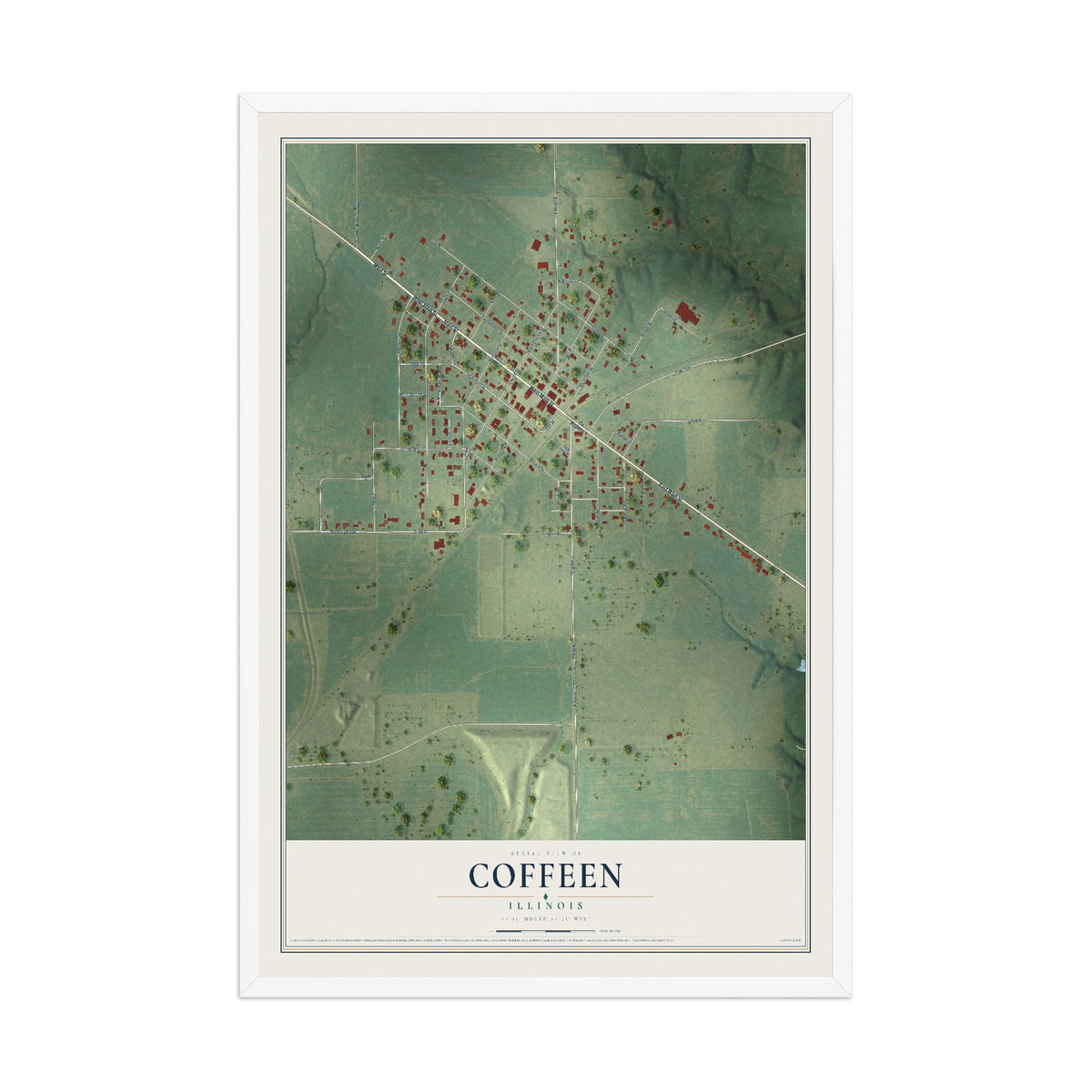 Map of Coffeen, Illinois, 12 x 18 inch print in a white wood frame