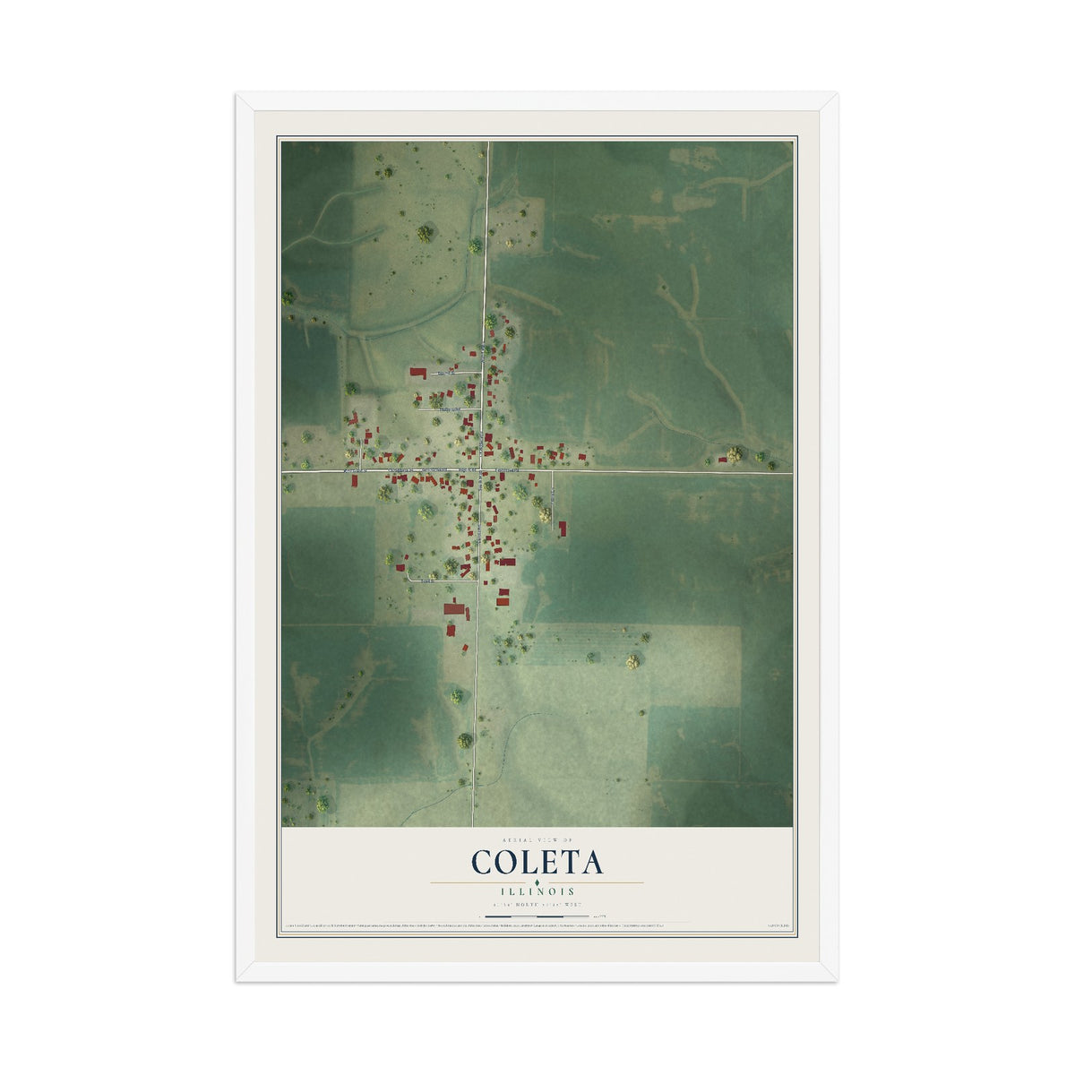 Map of Coleta, Illinois, 12 x 18 inch print in a white wood frame