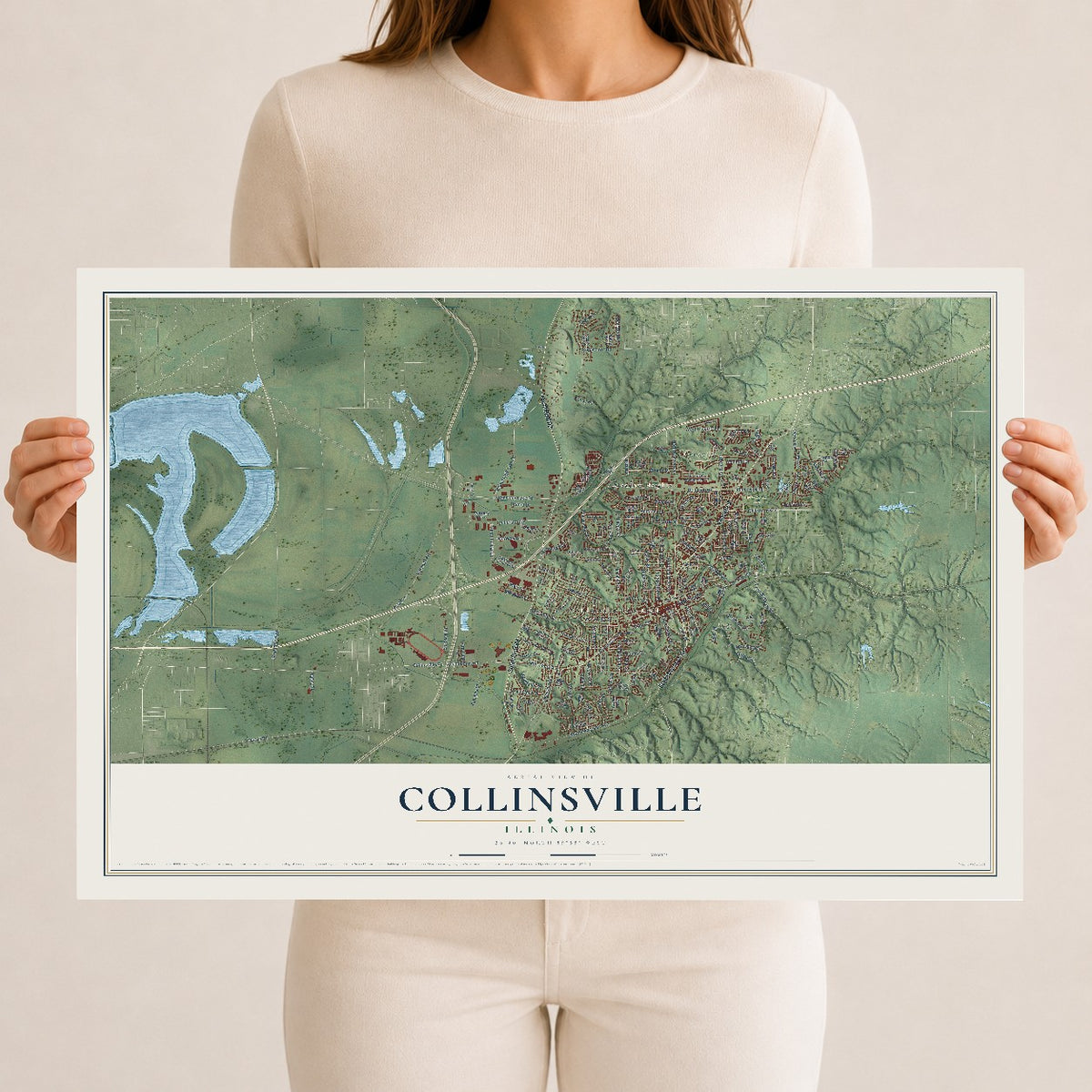 Map of Collinsville, Illinois, 12 x 18 inch unframed archival matte print