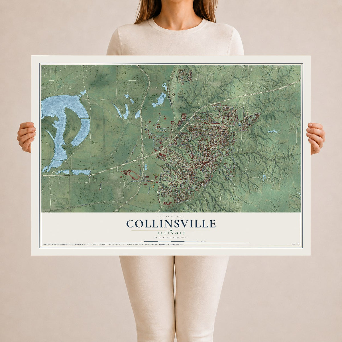 Map of Collinsville, Illinois, 24 x 36 inch unframed archival matte print