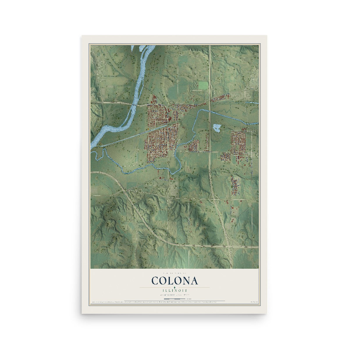 Map of Colona, Illinois, 12 x 18 inch unframed archival matte print