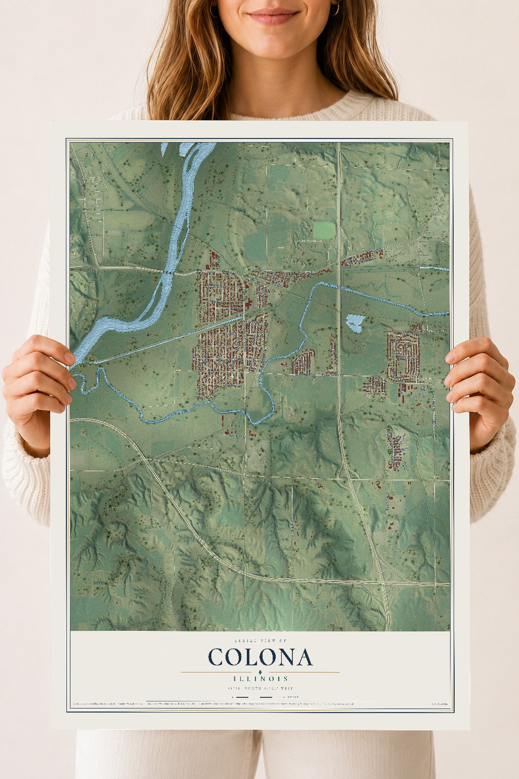 Map of Colona, Illinois, 18 x 24 inch unframed archival matte print