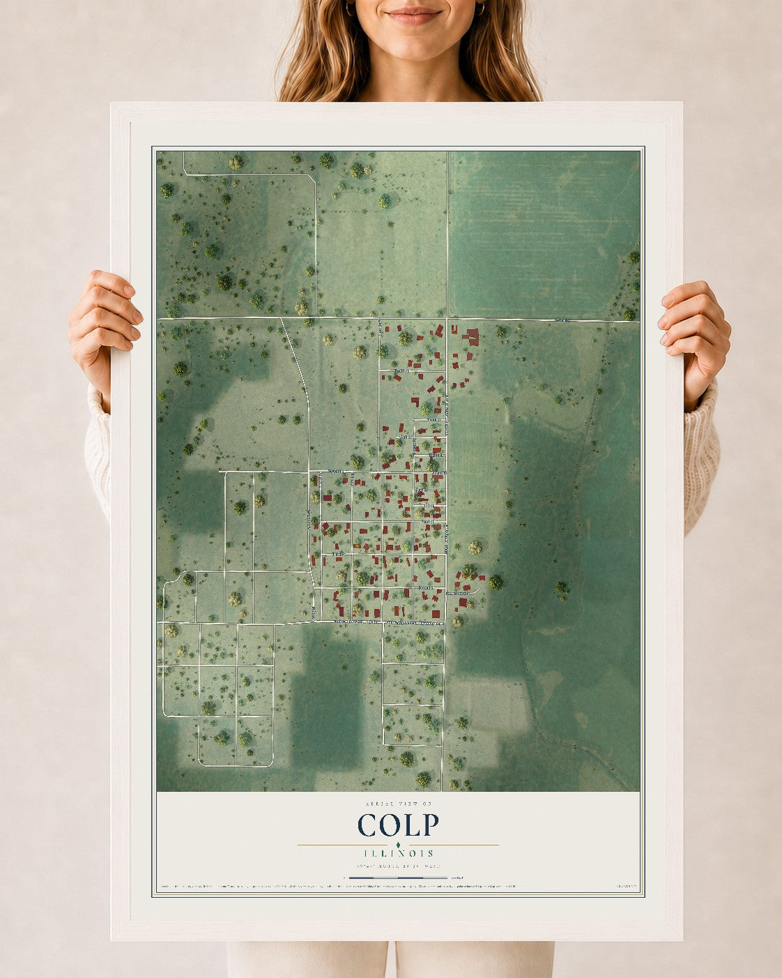Map of Colp, Illinois, 24 x 36 inch print in a white wood frame