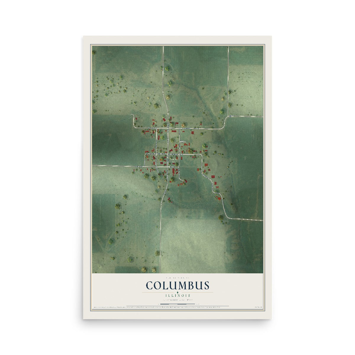 Map of Columbus, Illinois, 12 x 18 inch unframed archival matte print