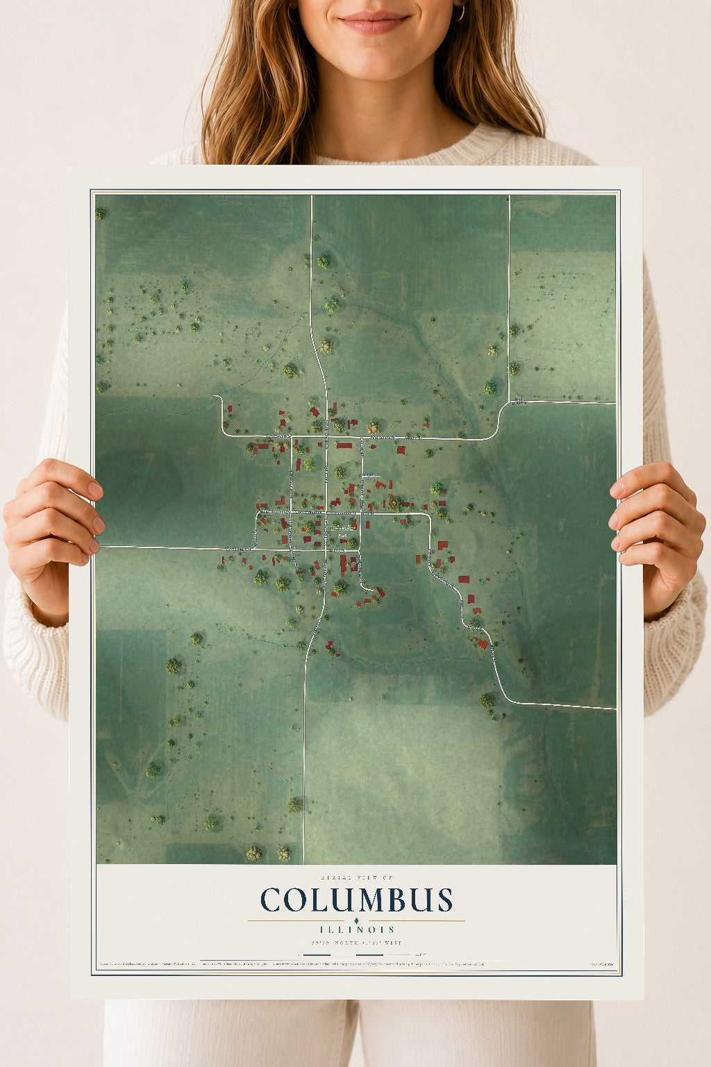 Map of Columbus, Illinois, 18 x 24 inch unframed archival matte print