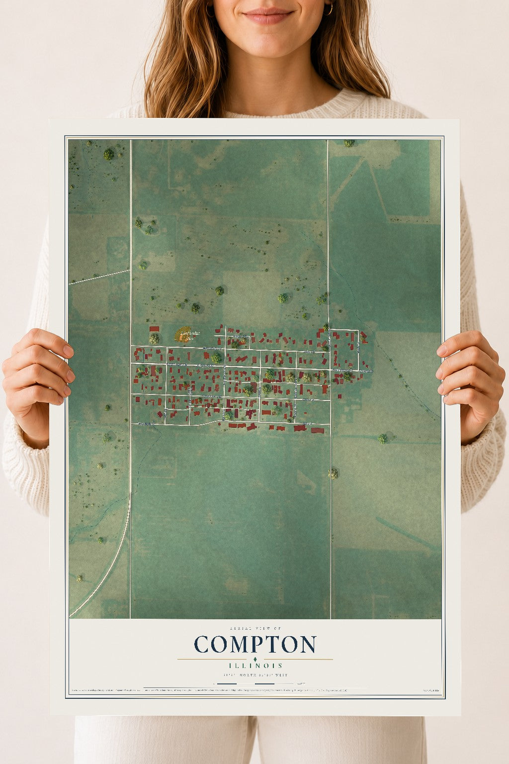 Map of Compton, Illinois, 18 x 24 inch unframed archival matte print