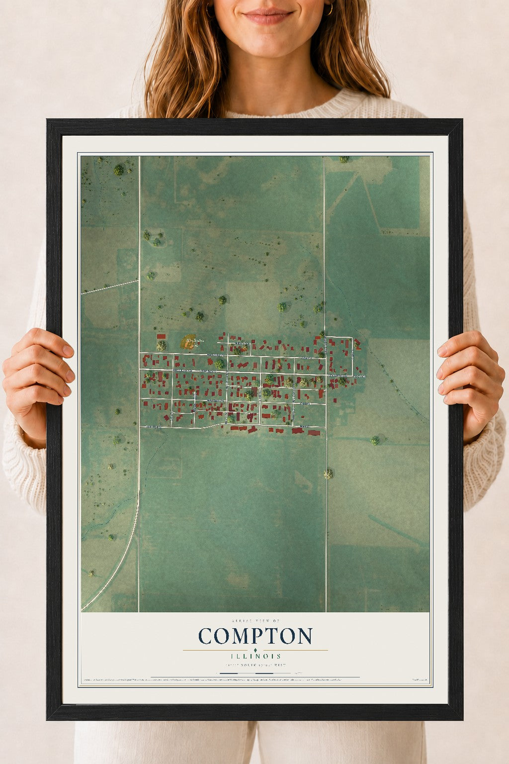Map of Compton, Illinois, 18 x 24 inch print in a black wood frame