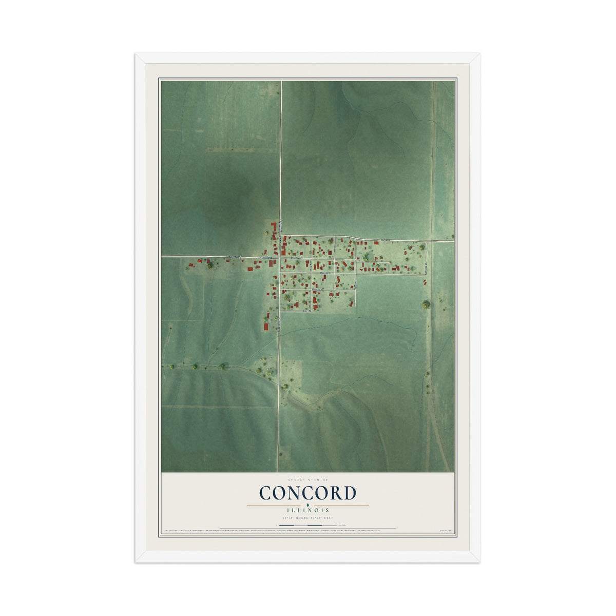 Map of Concord, Illinois, 12 x 18 inch print in a white wood frame