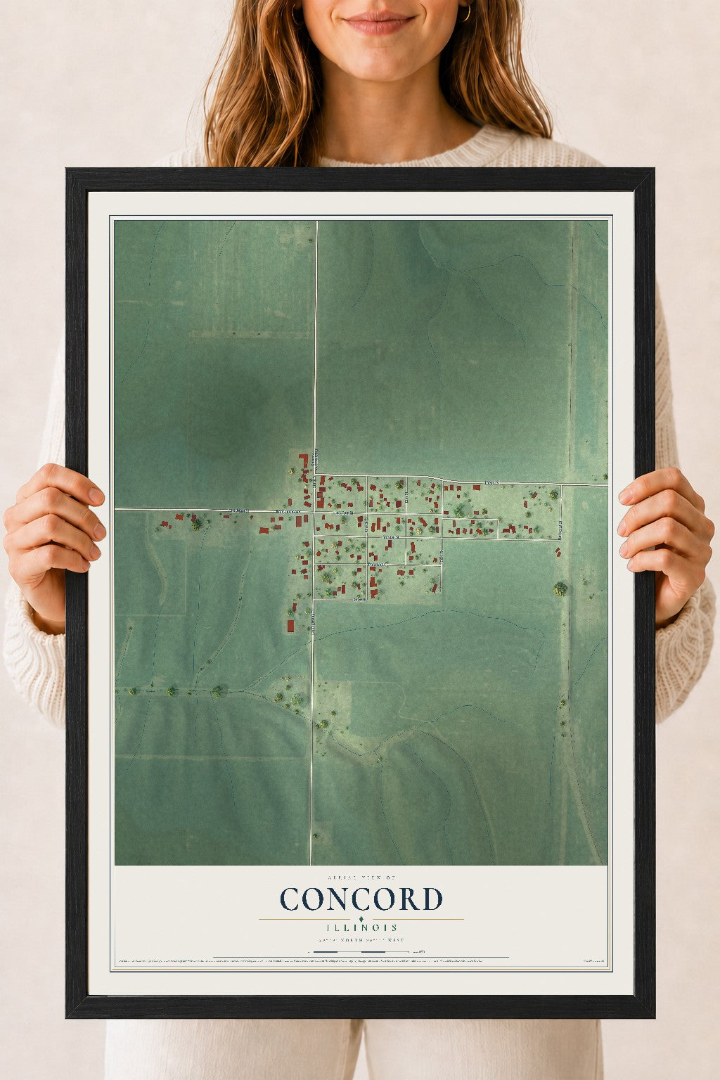 Map of Concord, Illinois, 18 x 24 inch print in a black wood frame