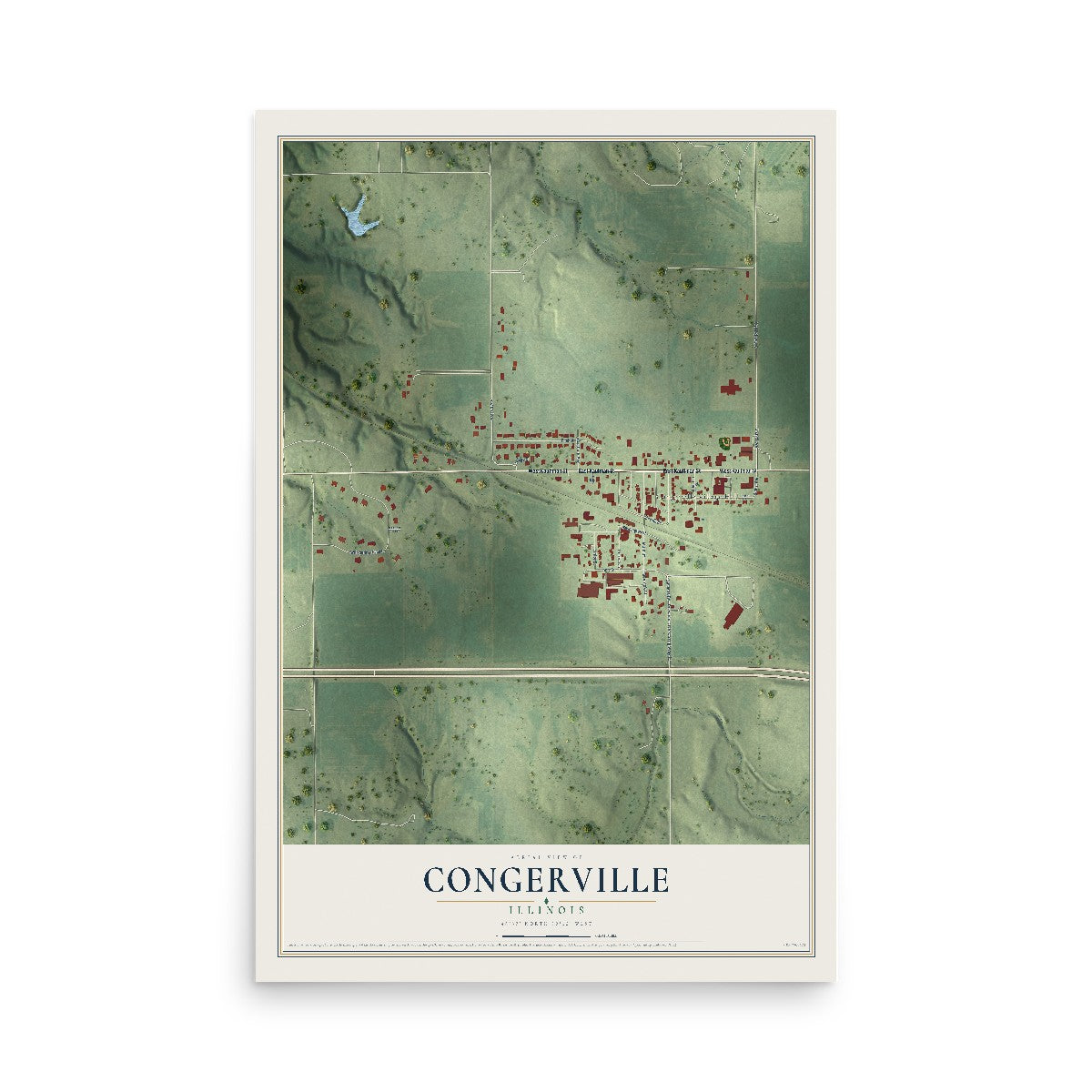 Map of Congerville, Illinois, 12 x 18 inch unframed archival matte print