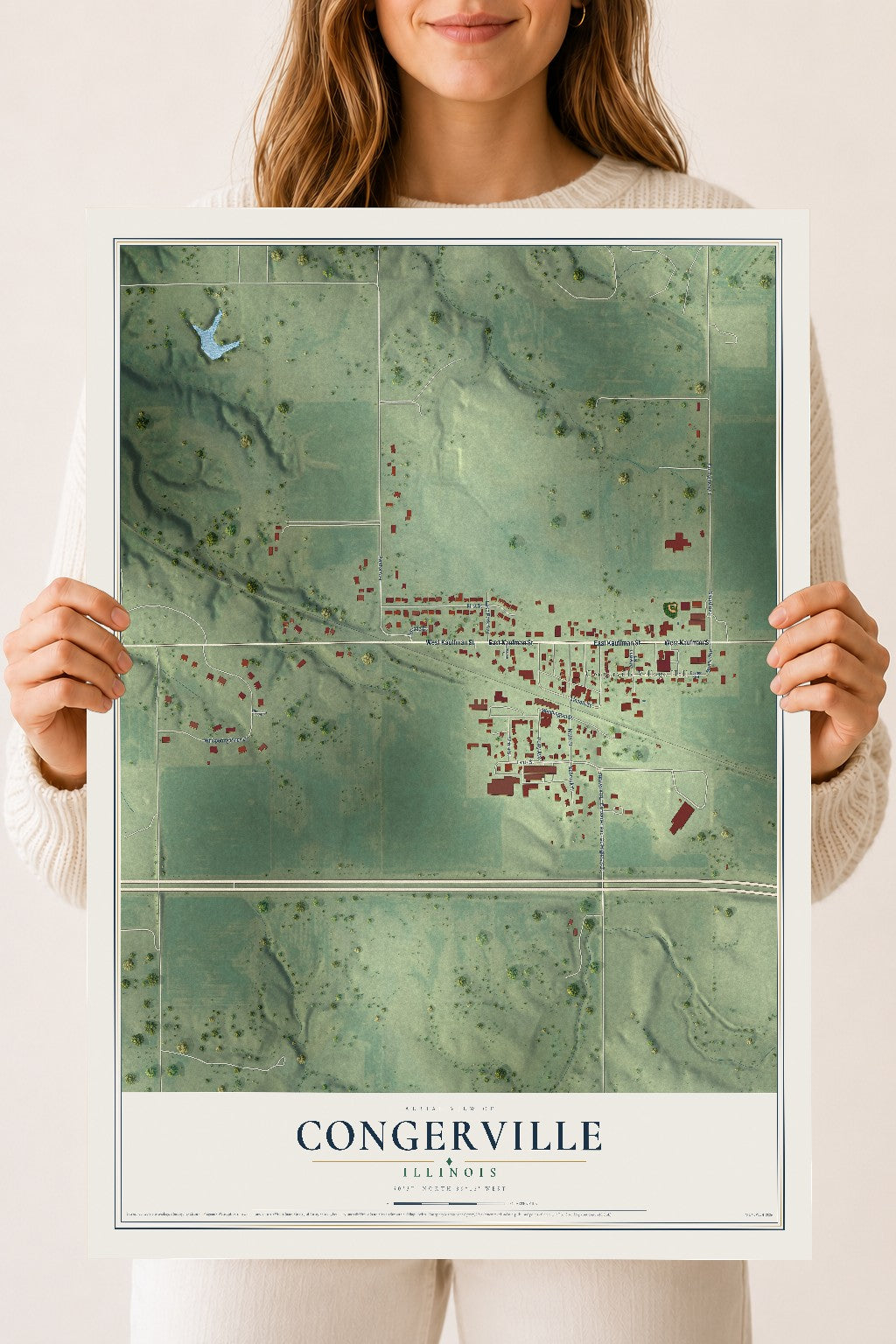 Map of Congerville, Illinois, 18 x 24 inch unframed archival matte print
