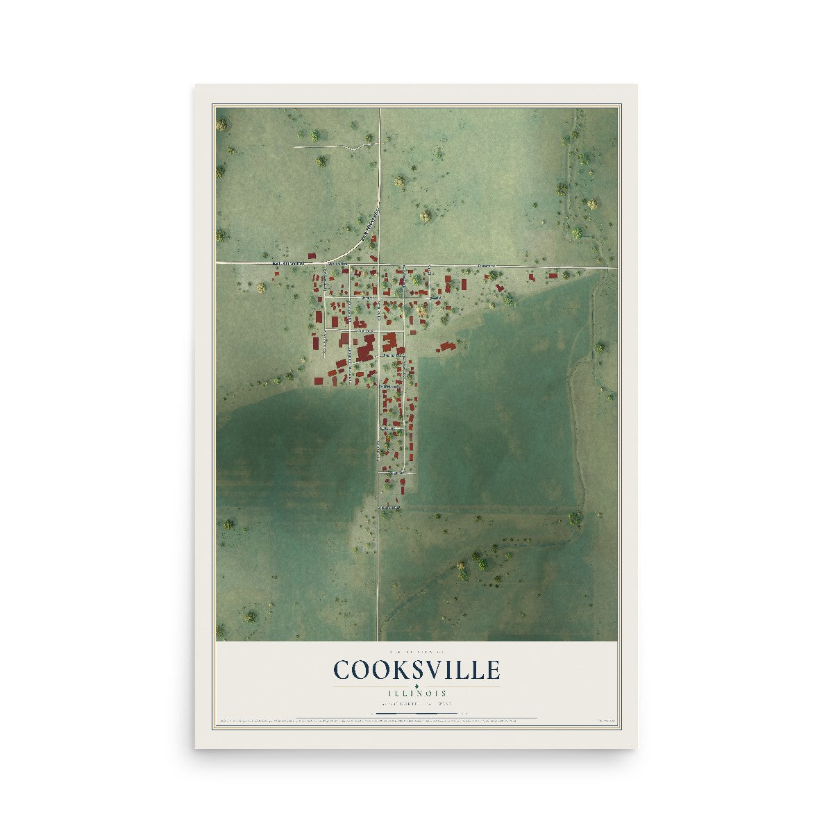Map of Cooksville, Illinois, 12 x 18 inch unframed archival matte print