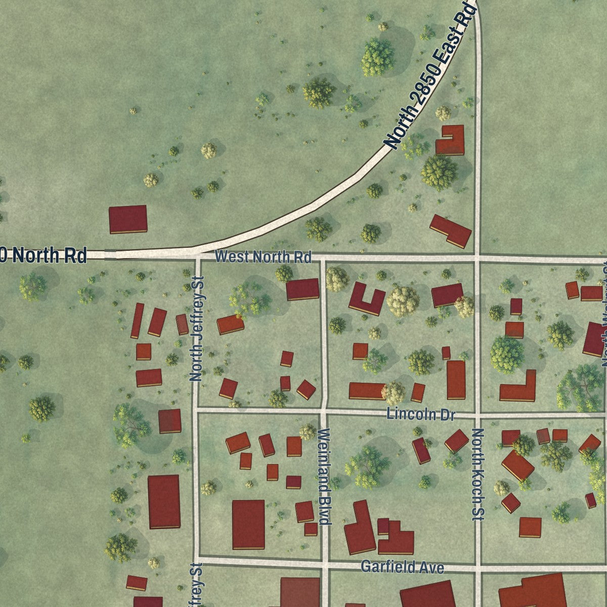 Close-up of the map of Cooksville, Illinois print showing street and building detail